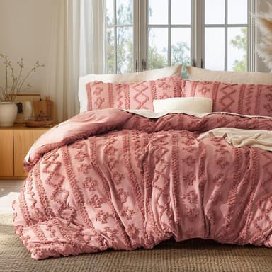 Bedsure Boho Duvet Cover King Size, Soft & Comfortable Elegant Design Boho Bedding for Decoration, Machine Washable Comforter Cover for All Seasons,Includes 1 Duvet Cover & 2 Pillow Shams,Pink - Image 2