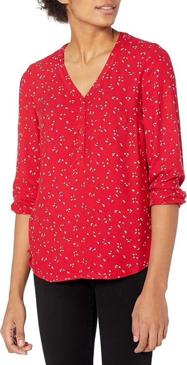 Amazon Essentials womens 3/4 Sleeve Button Popover Shirt, Loose-Fit V-Neck Blouse - Image 1