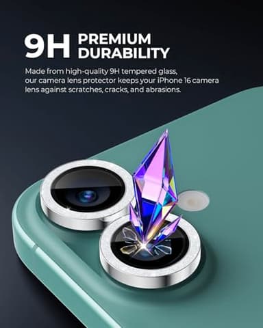 Upcommon UARMOR Camera Lens Protector Compatible with [ iPhone 17, 16 & 16 Plus ] 9H Tempered Glass & Aluminum Cover, HD Clear, Easy Installation Kit - Silver Glitter - Image 2