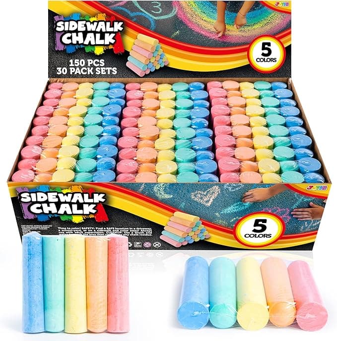 JOYIN 150 Pcs Sidewalk Chalk Set in 30 Packs, 5 Colors, Giant Box Non-Toxic Jumbo Washable Chalk for Outdoor Art Play, Painting on Chalkboard, Kitchen, Blackboard, Playground, Outdoor - Image 1