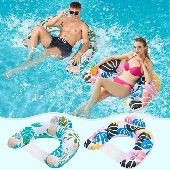 2 Pack Pool Floats Adult,OKSUWATER Pool Floaties for Adults with Two Cup Holders Inflatable Pool Floats Chairs, Lake Floats for Adults Toys Applies to Water Play Party - Image 1