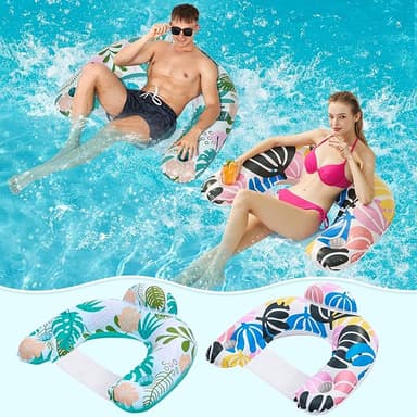 2 Pack Pool Floats Adult,OKSUWATER Pool Floaties for Adults with Two Cup Holders Inflatable Pool Floats Chairs, Lake Floats for Adults Toys Applies to Water Play Party - Image 1