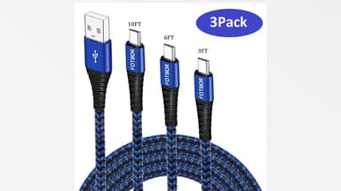 Asstar Galaxy Note 9 Charger Cord, USB Type C Cable Fast Charging (3 Pack 3FT 6FT 10FT) Blue Black Nylon Braided Cord Compatible with Galaxy Note 10 Plus S20 S10 S9 S8 Plus, LG, OnePlus - Image 6