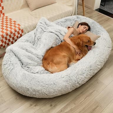 Large Dog Bed 71" L * 45" W * 12" Th for Large Dogs Giant Human Size Dog Bed for People 30D Sponge Bean Bag Bed Detachable Grey - Image 1