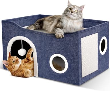 Heeyoo Cat House for Indoor Cats - Large Cat Bed Cave with Fluffy Ball and Scratch Pad, Foldable Cats Houses & Condos, Cat Hideaway, Covered Kitty Bed for Multi Small Large Kitty, 23.8x15.9x13.2 Inch - Image 2