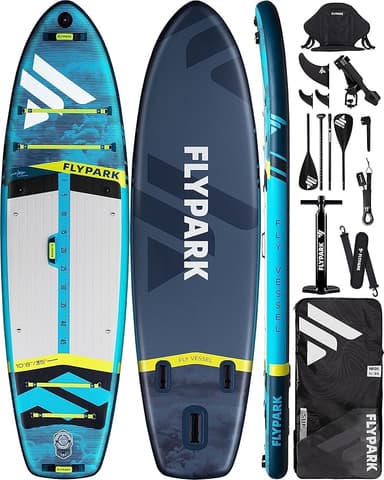 Flypark 10'8/11'x35'' Fishing&Family Stable Inflatable Paddle Boards, Extra Wide SUP Paddleboard Inflatable, 430lb/3 People, Stand Up Paddle Board for Adults, Camera Mount, Shoulder Strap, Rod Holder - Image 1