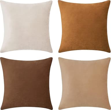 MONDAY MOOSE Decorative Throw Pillow Covers Cushion Cases, Set of 4 Soft Velvet Modern Designs, Mix and Match for Home Decor, Pillow Inserts Not Included (20x20 inch, Brown/Beige - Image 1