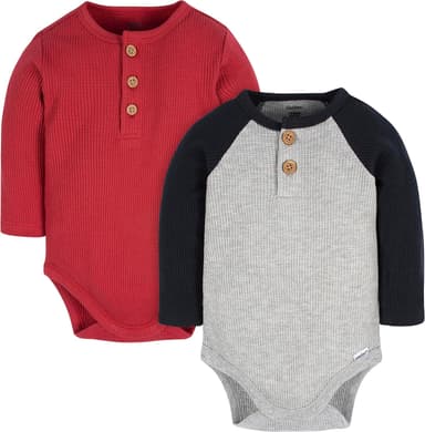 Gerber Baby Boys' Long Sleeve Henley Onesies (2 Pack - Image 2