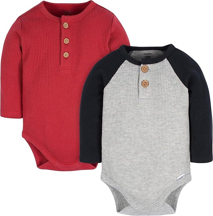 Gerber Baby Boys' Long Sleeve Henley Onesies (2 Pack - Image 1