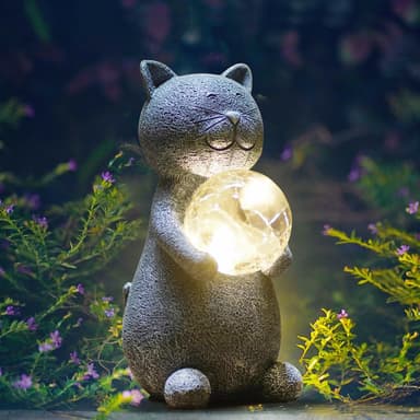 Solar Cat Statue Garden Decor - Cat Lover Gifts, with Gazing Solar LED Lights Ball Cats Decoration for Garden Yard Patio Lawn Balcony - Gifts for Mom Grandma (Gray - Image 7