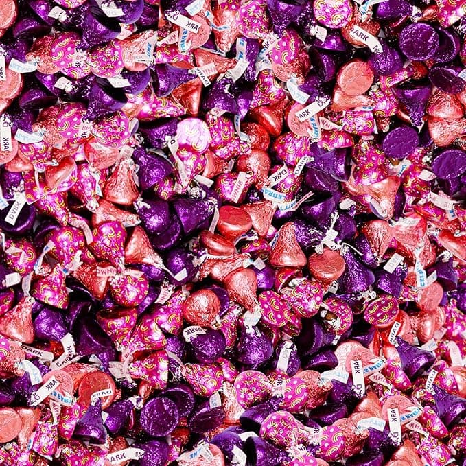 Valentine’s Day Chocolate Kisses Drops, Individually Wrapped Foil Candy, 2 Lbs, About 200 Pieces, Milk, Special Dark And Rainbow Brownie Flavors, Share-Ready For Treat Bags And Party Favors - Image 1