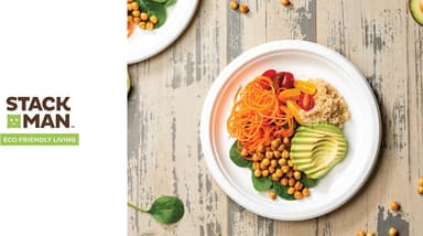 Stack Man 100% Compostable Paper Plates 9 Inch Heavy-Duty [125-Pack] Eco-Friendly White Bagasse Disposable Plates Made of Natural Sugarcane Fibers - 9" Biodegradable Plate (BPI-Certified) (PFAS-Free - Image 8