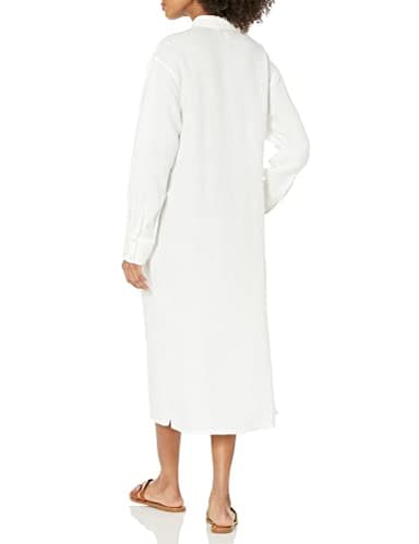 The Drop Women's Fiona Relaxed Linen Midi Shirt Dress, White, M - Image 2