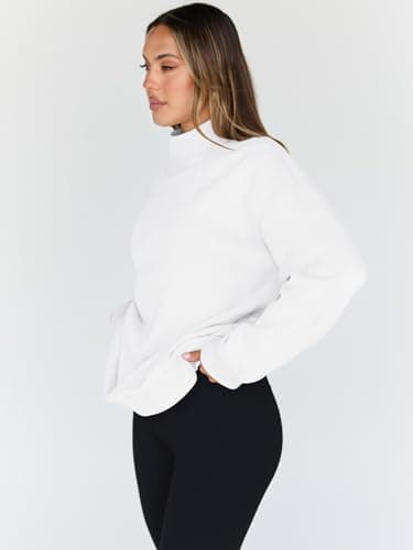 Trendy Queen Womens Oversized Sweatshirts Turtleneck Pullover Long Sleeve Hoodies Tops Fall Fashion Outfits 2025 Clothes White S - Image 3