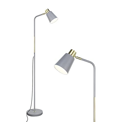 Floor Lamp, Industrial Floor Lamps for Living Rooms Rustic Farmhouse Reading Standing Floor Lamp Adjustable Metal Heads Indoor Task Lighting for Living Room Bedroom Office Home Décor (Grey) - Image 1