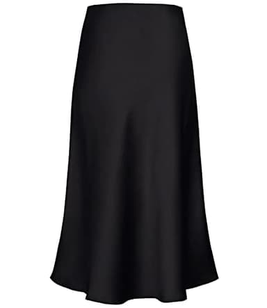 Women's Satin High Waist Hidden Elasticized Waistband Flared Casual A Line Midi Skirt (Black, Small) - Image 2
