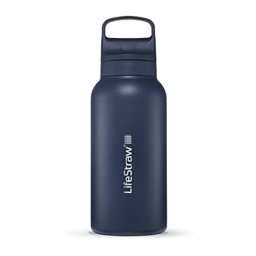 LifeStraw Go Series — Insulated Stainless Steel Water Filter Bottle for Travel and Everyday Use Removes Bacteria, Parasites and Microplastics, Improves Taste, 1L Aegan Sea - Image 1