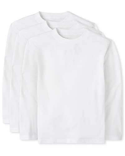 The Children's Place baby boys And Toddler Long Sleeve Basic Layering T-shirt Shirt, White 3 Pack, 12-18 Months US