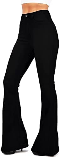 KDF Women's Black Bell Bottom Jeans for Women High Waisted Flare Bootcut Stretch Plus Size Slimming Bell Bottom Pants for Women, 12, Black - Image 4