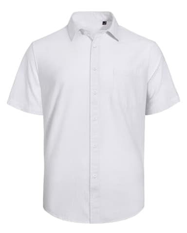 J.VER Men's Linen Shirts Casual Short Sleeve Button Down Shirt Fashion Summer Tops for Beach Vacation Wedding with Pocket White XXL Tall - Image 3