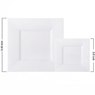 Liacere 100PCS White Square Plastic Plates - 50PCS Heavy Duty 9.5inch White Dinner Plates and 50PCS 6inch White Dessert Plates - Durable Fancy White Disposable Plates for Party & Wedding - Image 2