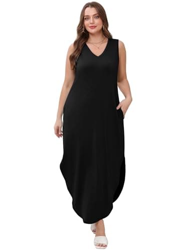 Sampeel Black Dresses for Women Flowy Casual Maxi Spring Dress 2025 Sundresses Beach Swimsuit Coverup M - Image 5
