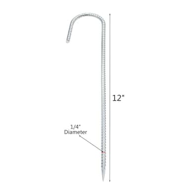 Baudelun 10PCS 12Inches Ground Rebar Stakes, Windproof and Collision Proof Heavy Duty J Hook Tent Anchor, Galvanized, Silver - Image 2