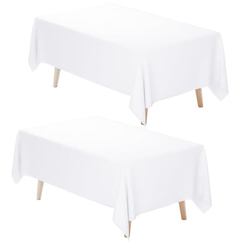 Fixwal White Tablecloth Rectangle 60 x 102 Inch, 2 Pack 6ft Polyester Fabric Table Cloths Rectangular Table Covers for Party, Banquet, Dining, Birthday, Wedding - Image 1