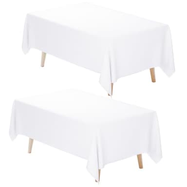 Fixwal White Tablecloth Rectangle 60 x 102 Inch, 2 Pack 6ft Polyester Fabric Table Cloths Rectangular Table Covers for Party, Banquet, Dining, Birthday, Wedding - Image 1