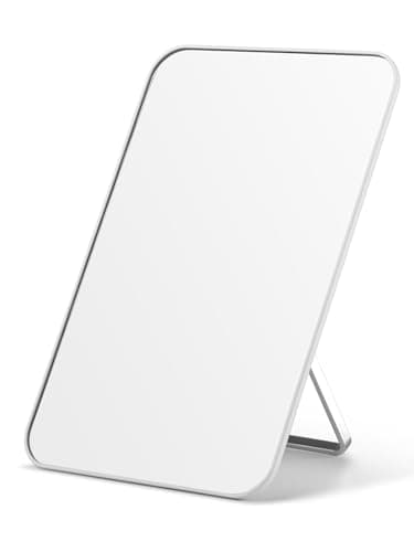 OMIRO Desk Makeup Mirror, 8 x 5 inches Table Mirror with Foldable Stand and Hanging Hole for Shaving and Travelling, White - Image 1