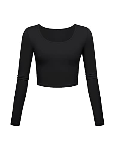 Black Crop Tops for Women Cotton Ladies Athletic Clothing Cute Activewear Gym Shirts Long Sleeve Sexy Workout Yoga Tops for Women Small - Image 1