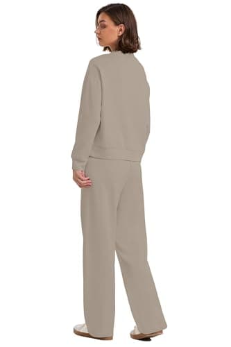 WIHOLL Track Suits for Women Set Long Sleeve Mock Neck Two Piece Outfits Fall Winter Fashion 2025 Work Out Sets Spring Break Fall Winter Resort Wear Cruise Light Coffee 2XL - Image 4