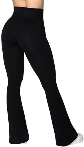 Sunzel Flare Leggings, Crossover Yoga Pants with Tummy Control, High-Waisted and Wide Leg, Sunzfly 28 Inseam, Black Small - Image 3