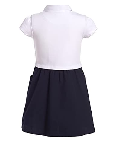 Nautica Big Girls School Uniform Short Sleeve Polo Dress, White/Navy Poplin, 20.5 - Image 2