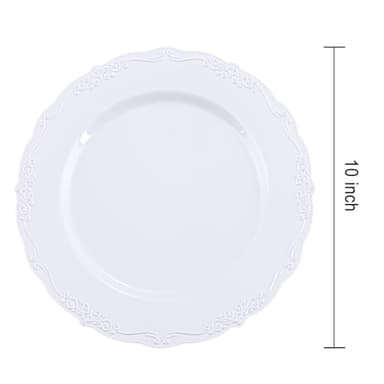 DaYammi 60PCS White Plastic Plates, Heavy Duty White Disposable Plates Premium 10inch Dinner Plates Hard Plastic Plates Disposable for Party Wedding Bridal Shower - Image 7
