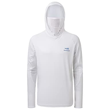 BASSDASH UPF 50+ Men’s Long Sleeve Fishing Shirt with Mask UV Neck Gaiter Hoodie White - Image 2