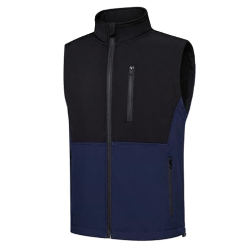 Msmsse Men's Softshell Lightweight Vest Outerwear Puffer Windproof Sleeveless Jacket for Running Fishing Black/Dark Blue 2XL - Image 1