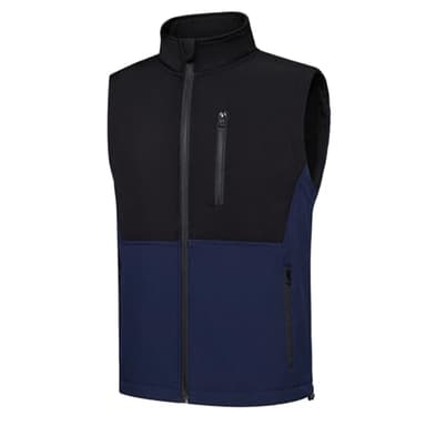 Msmsse Men's Softshell Lightweight Vest Outerwear Puffer Windproof Sleeveless Jacket for Running Fishing Black/Dark Blue 2XL - Image 1