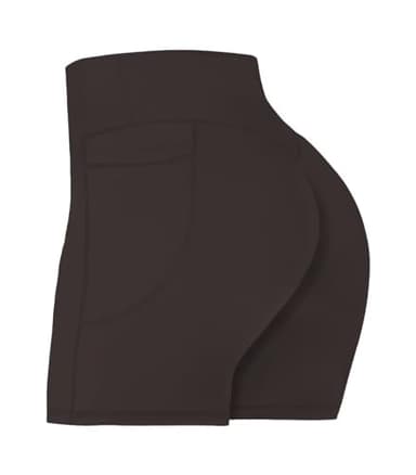 Sunzel No Front Seam Biker Shorts for Women with Pockets, Yoga Workout Gym Bike Shorts with Tummy Control 5" Inseam Seal Brown X-Small - Image 1