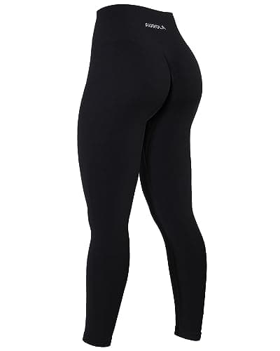 AUROLA Power Workout Leggings for Women Tummy Control Squat Proof Ribbed Thick Seamless Scrunch Active Pants,Black,M - Image 1