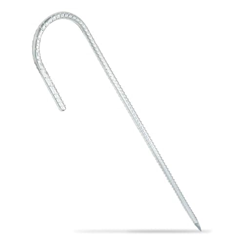 Baudelun 10PCS 12Inches Ground Rebar Stakes, Windproof and Collision Proof Heavy Duty J Hook Tent Anchor, Galvanized, Silver - Image 1