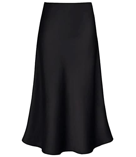 Women's Satin High Waist Hidden Elasticized Waistband Flared Casual A Line Midi Skirt (Black, Small) - Image 1