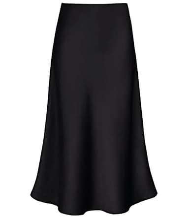 Women's Satin High Waist Hidden Elasticized Waistband Flared Casual A Line Midi Skirt (Black, Small) - Image 1