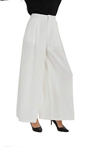 Tronjori Women High Waist Casual Wide Leg Long Palazzo Pants Trousers Regular Size(L,Ivory White) - Image 1