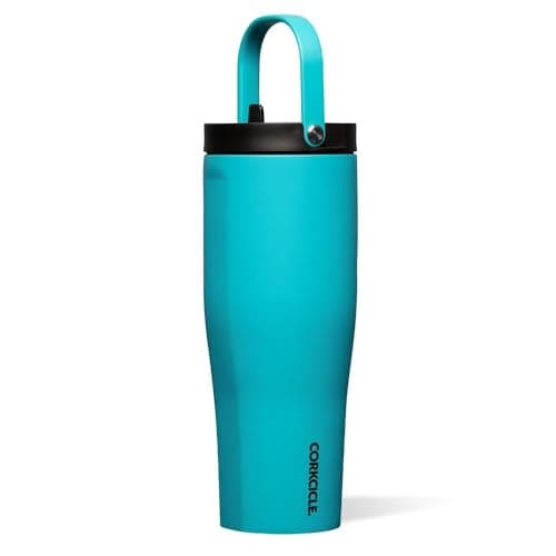 Corkcicle Go Cup XL - Leak-Proof Travel Tumbler - Triple Insulated Stainless Steel Water Bottle - Easy-Carry Handle - Summer Drinkware Gift - Keeps Drinks Ice Cold - 30 oz - Capri Blue - Image 1