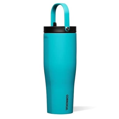 Corkcicle Go Cup XL - Leak-Proof Travel Tumbler - Triple Insulated Stainless Steel Water Bottle - Easy-Carry Handle - Summer Drinkware Gift - Keeps Drinks Ice Cold - 30 oz - Capri Blue - Image 1