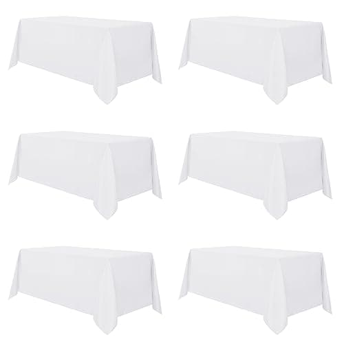 sancua 6 Pack White Tablecloth 90 x 156 Inch - Rectangle Table Cloth for 8 Feet Tables Stain and Wrinkle Resistant Washable Polyester Table Cover for Dining Wedding Banquet Party Buffet Restaurant - Image 1