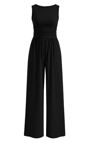 PRETTYGARDEN One Piece Jumpsuits for Women Dressy Casual Sleeveless Crewneck Wide Leg Rompers Jumpers 2025 Vacation Summer Outfits(Black, XL) - Image 1