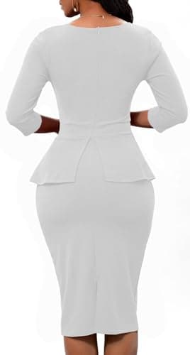 Church Dress for Womens Back Zipped Work Office Business Party Bodycon Pencil Dress White XXX-Large - Image 4