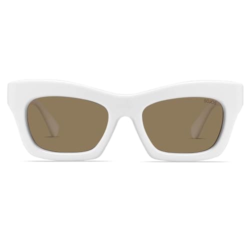 SOJOS Trendy Cat Eye Polarized Sunglasses for Women Men Retro Chuncky Designer Sunnies SJ2339, White/Brown - Image 1